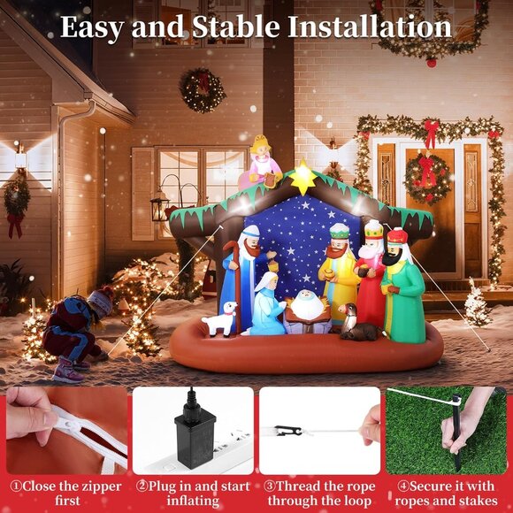 🆕7FT Christmas Inflatable Nativity Scene LED Light Yard Outdoor Decorations - Picture 8 of 14